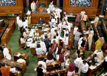 Both Houses of Parliament adjourned for the day following uproarious scenes over Rahul Gandhi’s remarks on democracy in India