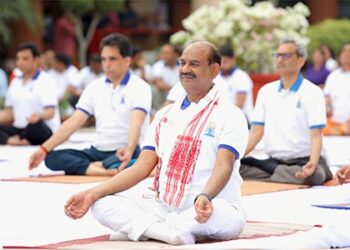 Loksabha Speaker Om Birla led MPs and others at Yoga Abhyas Shivir in Parliament House Complex