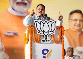 JP Nadda addresses a rally in Chhattisgarh on completion of 9 years of Modi govt