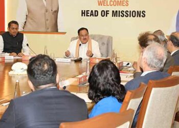 BJP National President JP Nadda interacts with group of diplomatic mission heads to India