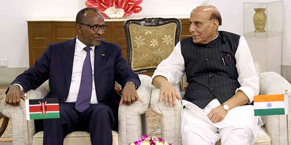 A bilateral meeting held between Raksha Mantri Rajnath Singh & Cabinet Secretary for Defence of Kenya Aden Bare Duale in New Delhi
