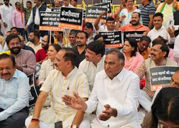 BJP stages protest against CM Kejriwal over alleged liquor policy scam case